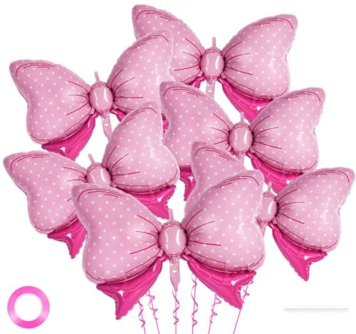 6 Pcs Pink Bow Balloons for Girls 35 Inch Bow Foil BalloonsBows Gender Reveal Decorations for Birthday Party Wedding Baby Shower Mouse Party Decoration