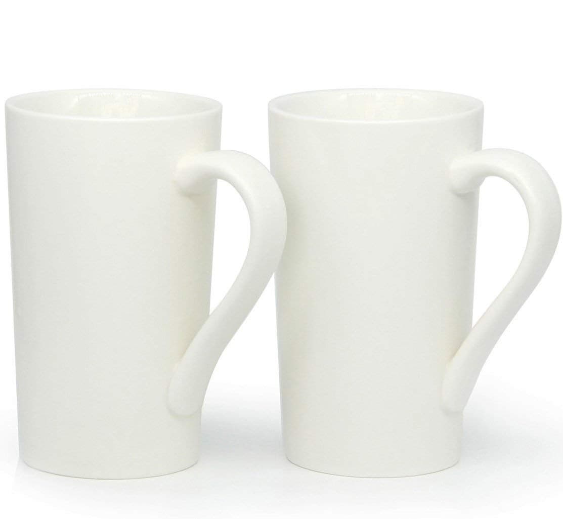Smilatte 20 oz Large Coffee Mugs M007 Plain Tall Ceramic Cup with Handle for Dad Men Set of 2 White