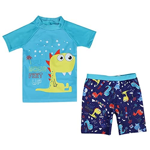 YAGATA Toddler Swimsuit Boy Cute Dinosaur Swimsuits Short Sleeve Boys Swim Trunks & Shirt Set Blue 5-6 Years 10