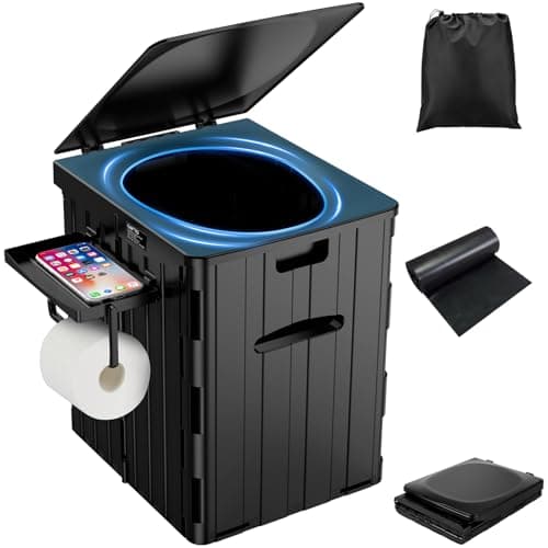 XL Portable Toilet for Adults, Extra Large 15.4"H Foldable Camping with Detachable Phone Shelf and Paper Holder, Waterproof Porta Potty Lid Camping, Hiking, Long Road Trips, Car