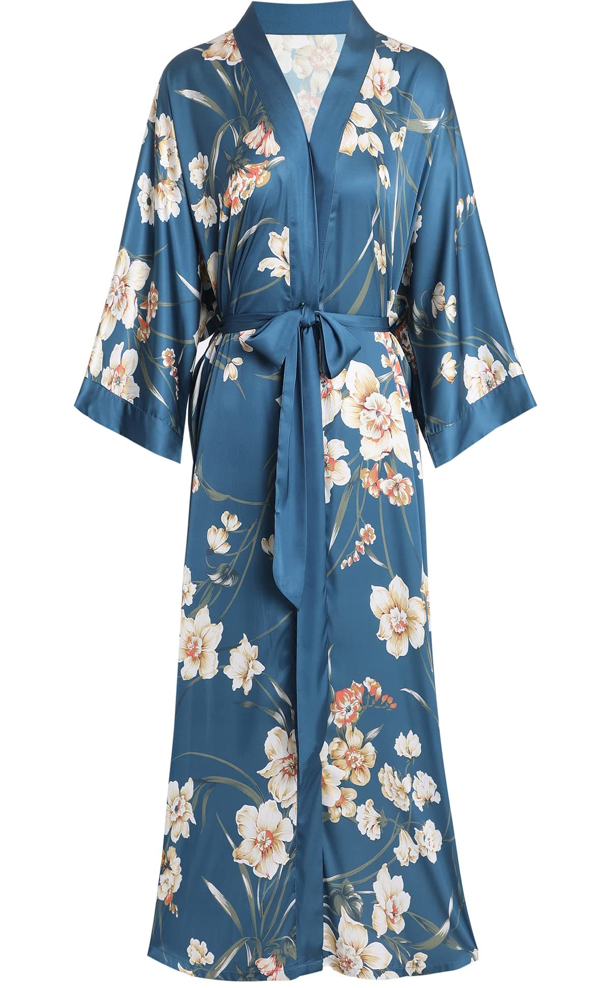 Aensso Long Soft Lightweight Silky Kimonos Robes for Women Luxury Japanese Floral Womens Kimono Robe Indigo