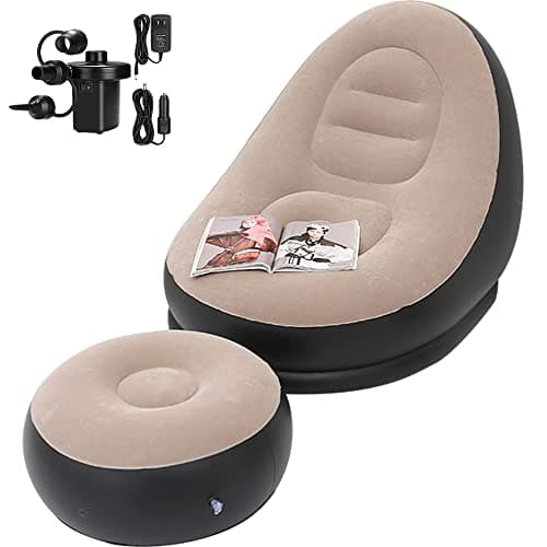 KAERMU PVC Inflatable Deck Chair with Air Pump, Lounger Sofa for Indoor Living Room Bedroom, Outdoor Travel Camping Picnic Beach Chaise Lounges(Brown 2)
