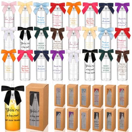 Skylety 24 Sets Team Appreciation Plastic Cups with Lids Straw and Twist Bow Employee Inspirational Gifts Bulk 14oz Reusable Tumbler Thank You Gift for Women Team Staff Coworker Administrative Day