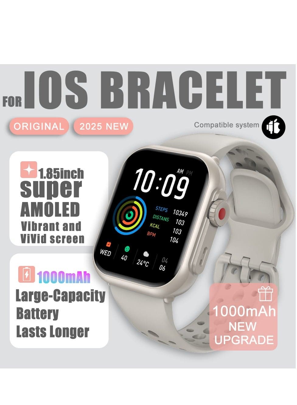 Smart Watch for Men Women, 1000mAh Battery 100-Day Standby Time, 1.85 HD Screen Fitness Tracker, 110+ Sport Modes, IP68 Waterproof, Heart Rate/Sleep Monitor, Fitness Watch for Android/iOS
