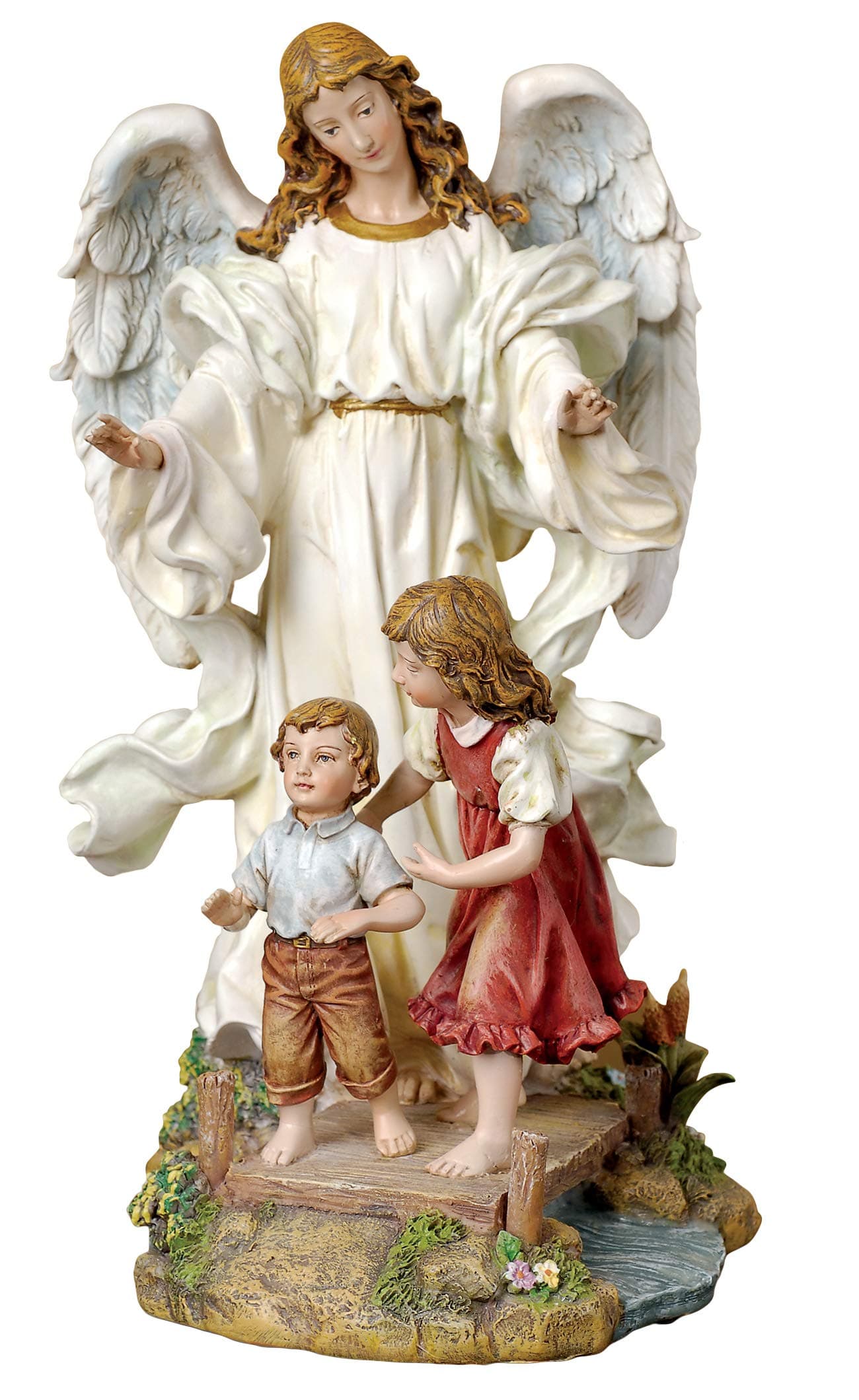 Josephs Studio by Roman Guardian Angel with Children on Bridge Figure Renaissance Collection 10 H Resin and Stone Religious Gift Decoration