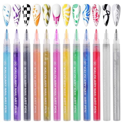 12 Color 3D Nail Art Pens Set, Kalolary Nail Point Graffiti Dotting Pen Drawing Painting Liner Brush for DIY Nail Art Beauty Adorn Manicure Tools