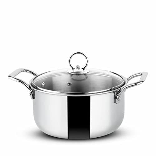 Orange Stainless Steel Triply Cook & Serve Casserole/Biryani Pot/Kadai/Handi 3.2 litres with Glass lid and Handles| 2.5mm Thickness, 200mm Diameter | Induction cooktop Friendly | (3.2L, Steel)