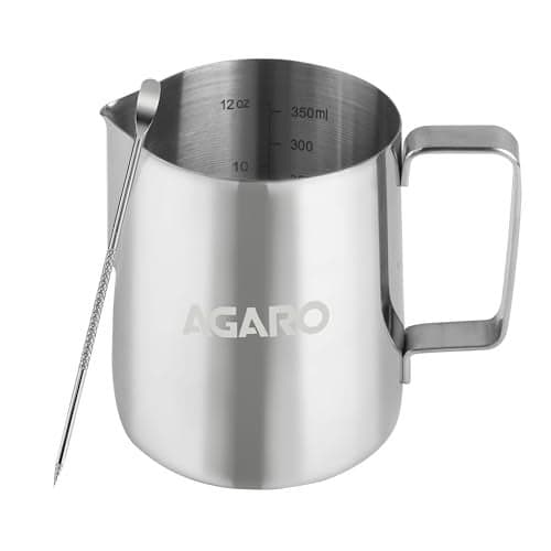 AGARO Milk Frothing Pitcher – 350ml Stainless Steel Coffee Jug with Latte Art Pen | Durable 304 Steel Espresso Pitcher for Milk Frothing, Cappuccino & Barista Tools