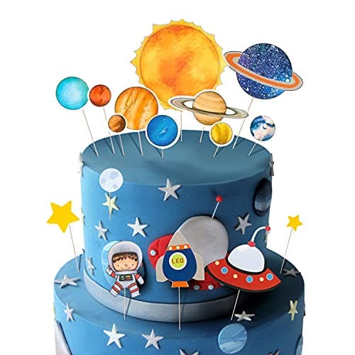 Party Propz Space Theme Cutouts Cake Decoration Items – Astronaut Cake Topper & Rocket Design | Birthday Cake Decoration Kit for Boys | Happy Birthday Cake Topper | Cake Toppers for Cake Decoration