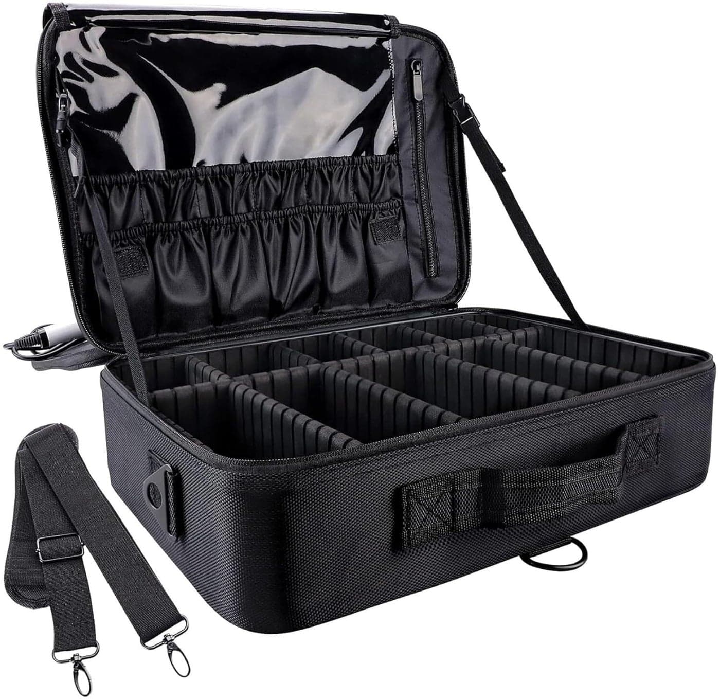 KIRA Professional Cosmetic Makeup Storage Organizer Bag with Adjustable Compartments Portable Water Proof Cosmetic Travel Case for Women Vanity Box BM 4124 Black