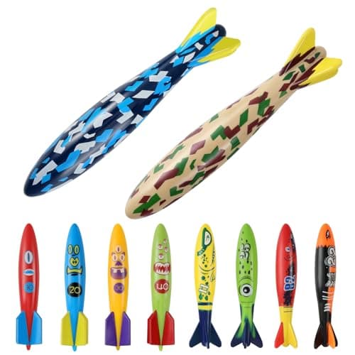 MoKo Pool Torpedo Toys Diving Set2pc Large 8pc Small Gliding Diving Torpedo Rockets Toys for Kids AdultsFastSinking Pool Torpedos for Swim Training Underwater Games Water Play for Grils Boys