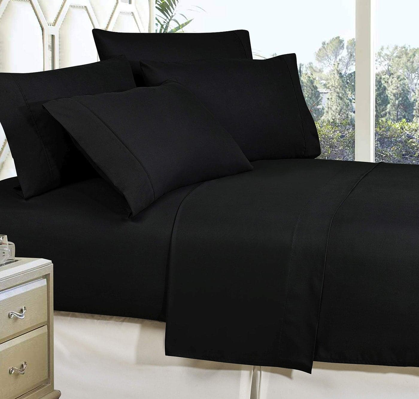 Elegance Linen Wrinkle Resistant Luxury 6Piece Bed Sheet Set 1500 Thread Count Egyptian Quality Silky Soft 1 Rated Sheet Set Full Black