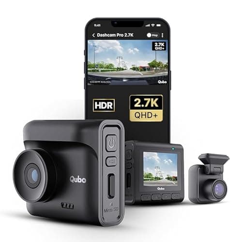 Qubo Car Dashcam Pro 2.7K | Dual Channel | Hero Group | NightPulse Vision | 5MP QHD+ Front Wide 2MP FHD Rear | G-Sensor | 2" LCD | Built-in GPS, Wi-Fi, Mic | App | Up to 1TB Storage| Made in India