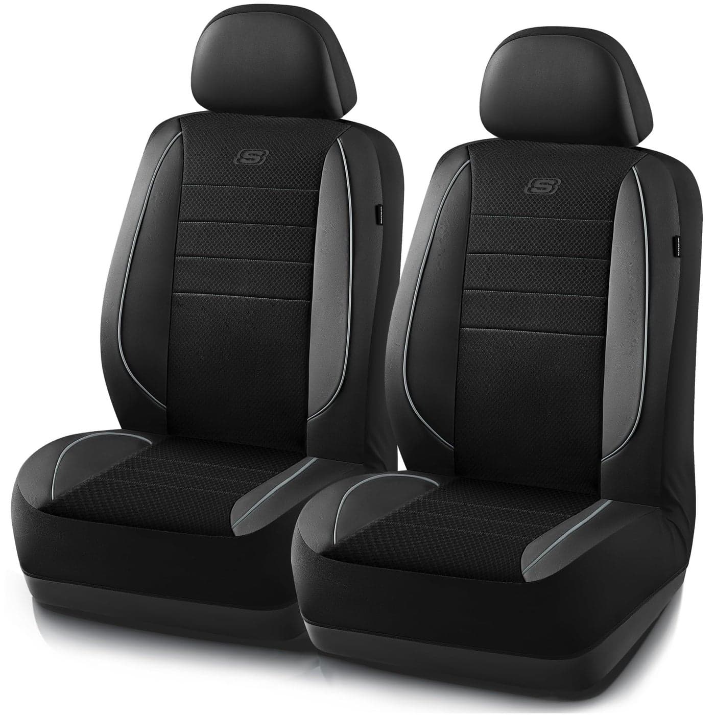 Skechers AirCooled Memory Foam Seat CoversMesh Thick Car Seat CoversPiping Leather Car Seat Covers Front SeatsAirbag CompatibleAutomotive ComfortUniversal Fit Most CarsVansTruckSUVGray