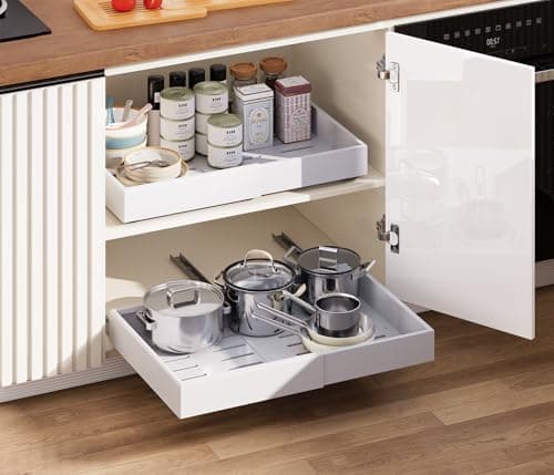 QUYUWU Pull out Cabinet Organizer,Extendable (12"-20") Heavy-Duty Pull-Out Drawers – Secured with Nano Adhesive Tape, Ideal for Cookware Storage, for Kitchen Base Cabinets (21" Dx12-20" W(2 Pack))