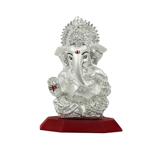 DIVINITI Ganesha Idol for Home Decor Showpiece 999 Silver Plated Statue of Lord Ganesha for Tabletop Ganesh Ji Murti for Puja Room, Festival Gift Ganpati Figurine for Prosperity, Good Luck (10X7CM)