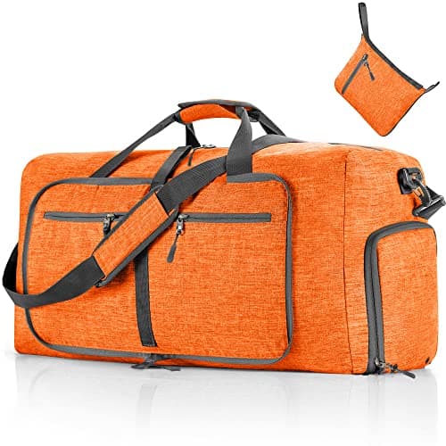 Travel Duffle Bag for Men,65L Foldable Travel Duffel Bag with Shoes Compartment Overnight Bag for Men Women,Orange