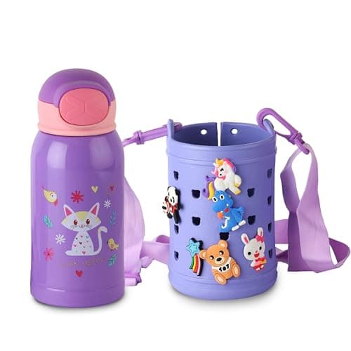 Cello Joytron Kids Flask | Stainless Steel Keeps Drinks Cool or hot for an Extra Long time | Double Walled Vacuum Insulated Technology | Leak Proof lid | 550ml, Purple
