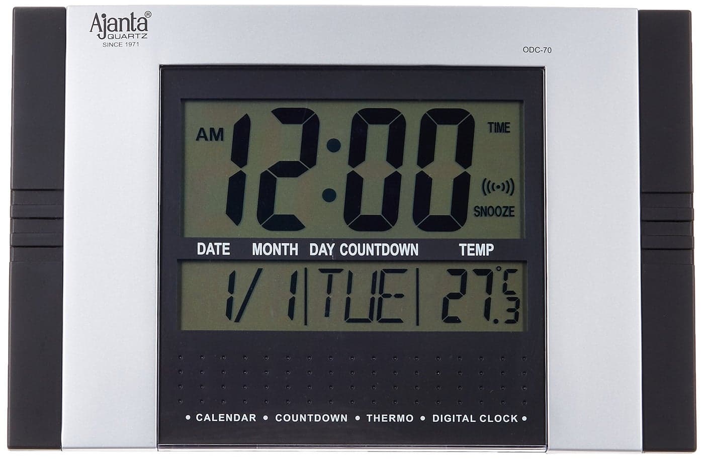 Ajanta Quartz Plastic Rectangle Digital Alarm Wall Clock (29 cm x 19 cm x 2.5 cm, Black, ODC 70)
