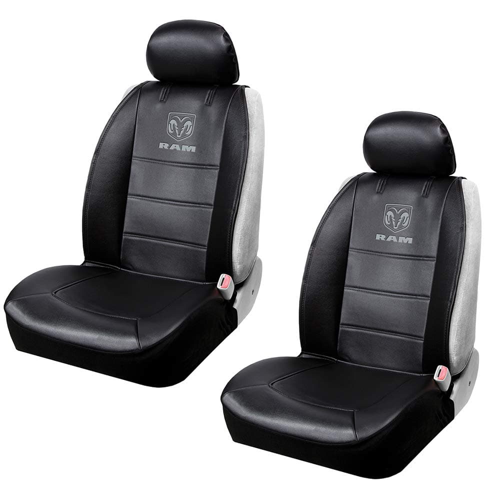 Plasticolor One Pair 008624R25 Seat Covers RAM Gray Embrodired Logo 3 Piece Sideless Premium Car Truck or SUV Seatcover with Cargo Pocket
