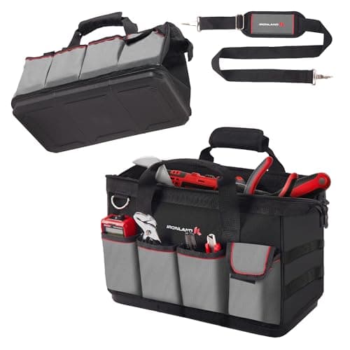 IRONLAND Hard & Sturdy Bottom Tool Bag Organizer 16.5 Inch for Men, Waterproof Heavy Duty Tool Bag with Soft Handle Large Zipper, Ideal for Mechanics Electrician Handyman Hvac, Great Gift for Dad