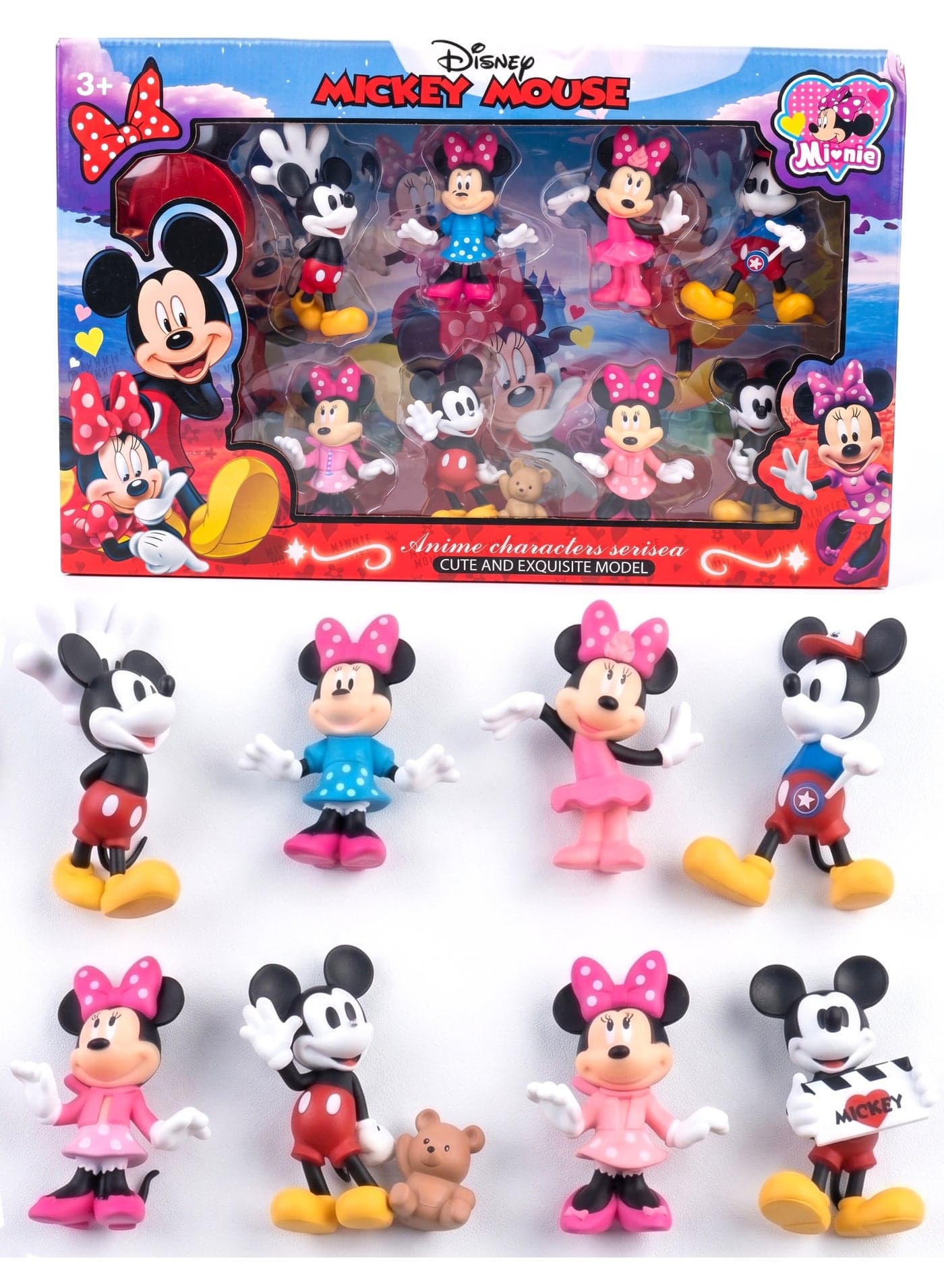 Disney Mickey Mouse & Minnie Collectible Figures 8 Pcs Set – 9cm Premium PVC Character Toy Statues | Mickey Mouse Cake Topper Model Collection Set with Display Bases & Accessories | Best Gift for Kids & Disney Lovers Birthday, Eid, Christmas