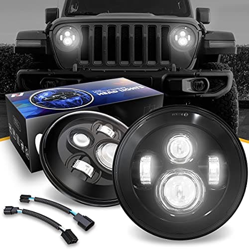 NUVISION LIGHTING NVL-HL-001 7 inches LED Projector Headlight High Low Beam Compatible with 97-17 Jeep Wrangler JK TJ LJ CJ 18 Wrangler JK with Wiring Harness (Left & Right) DOT Approved, Black