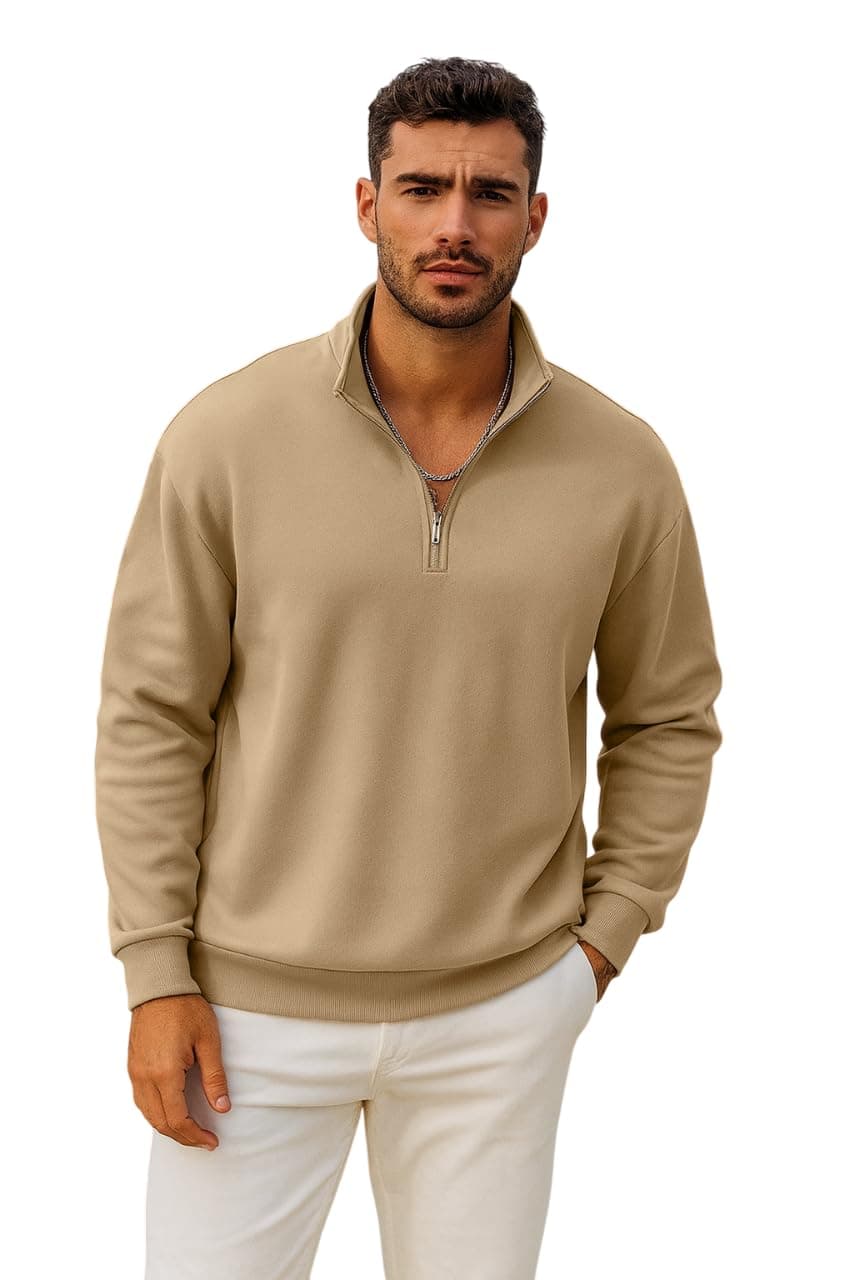 TAGAS Men's Fleece Regular Fit Half-Zip Sweatshirt || Sweatshirt for Mens || Mss-6-Beige-Xl