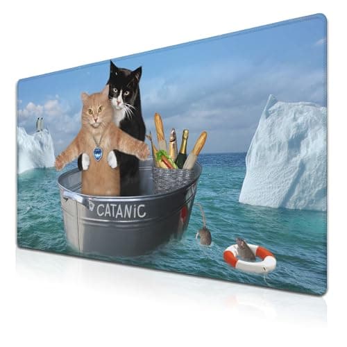 Samgula XXL Mouse Pad - Funny Cats Desktop Computer Mat, Large Desk Pads, Non-Slip Rubber Base Waterproof with Stitched Edges, 35.4" X 15.7" for Work/Game/Office/Home