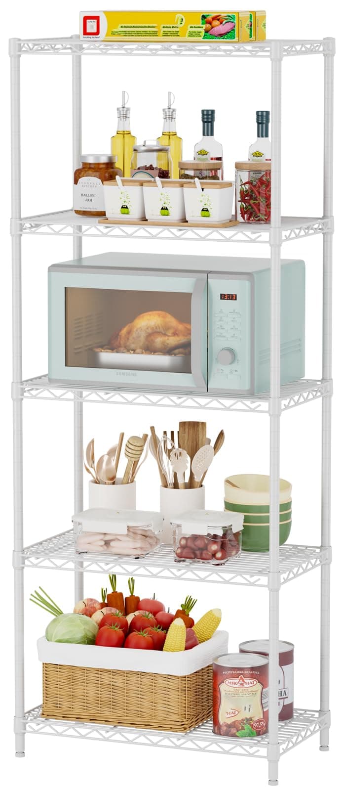 SINGAYE Shelf Wire Shelving Adjustable Storage Shelves Rack Standing Units for Kitchen Closet Laundry Bathroom Organizers Metal Pantry Narrow Mesh Gaps 12" D x 22" W x 59" H White