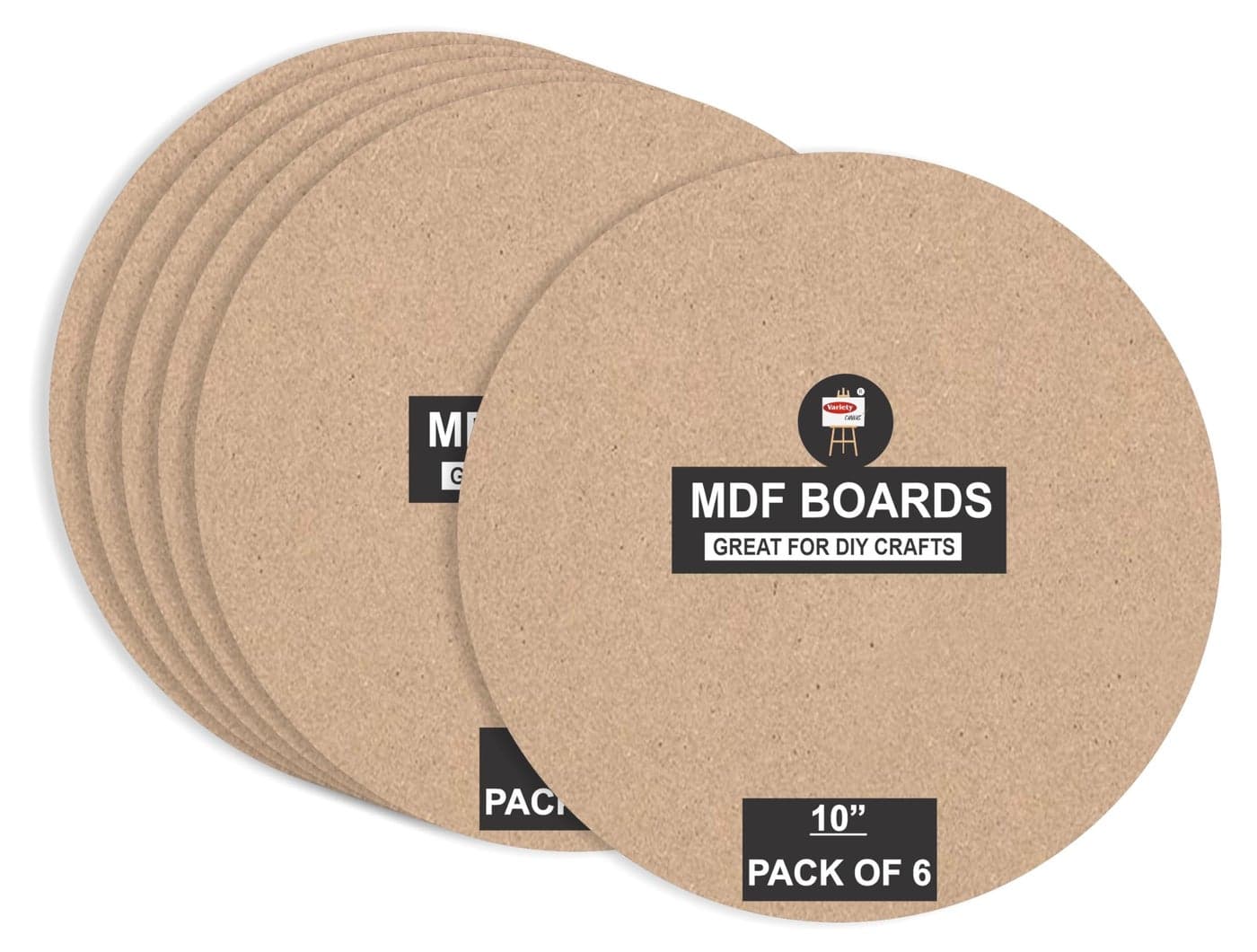 Variety Canvas 6 Piece Round MDF Boards for Art and Craft, Wood Round MDF Sheets for Craft Work, DIY MDF Cutouts (MDF CIRCLE-10-6PC)