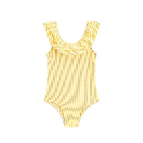 LIZENS Girls One Piece Swimwear Yellow Stripe Ruffle Striped Swimsuit for Kids 2-12(BDG15205,5-6T)