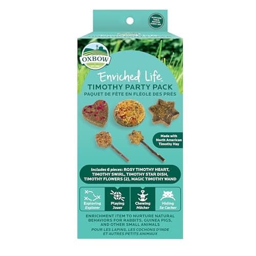 Oxbow Enriched Life Timothy Party Pack – Rabbit and Guinea Pig Toys, Chinchilla and Hamster Enrichment, Small Pet Accessories for Cages, Bunny Chew Toys Made with Timothy Hay, 6 Piece Variety Set