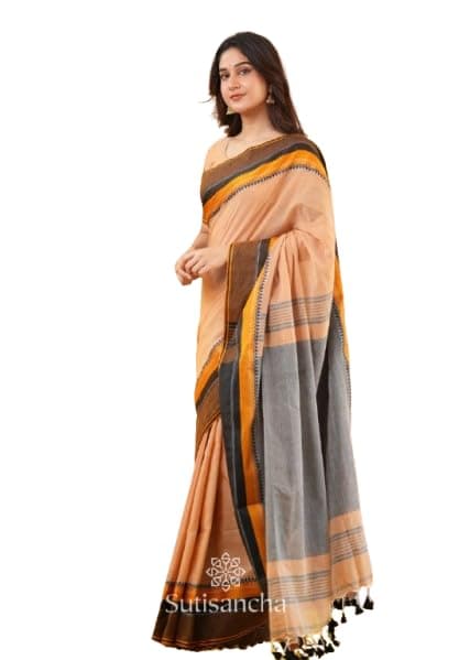 SAPTAK FASHION Pure Cotton Khadi Womens Soft Handloom Cotton Saree with Stripes | 5.5 meter | Soft & Breathable Lightweight Saree |