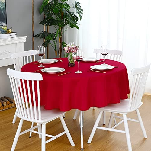 FOLINSHOME Red Round Tablecloth 70 Inch Waterproof Heavy Duty Wrinkle Free Polyester Fabric Table Cloth Spillproof Washable Table Cover for Parties Camping Picnic Banquet Indoor and Outdoor Use