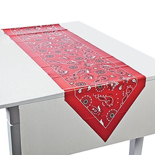 Fun Express Red Bandana Table Runner - Table Runner Table Cover Birthday Decorations - Table Runners for Indoor Outdoor Home Party Holiday Decor - Western Party Supplies