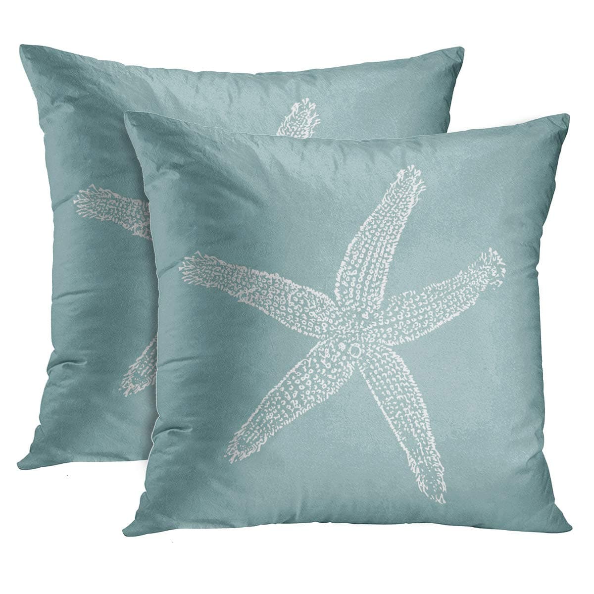 Emvency Set of 2 Throw Pillow Cover Green Star Vintage Starfish Pastel Seafoam Blue Fish Decorative Pillow Case Home Decor Square 20 x 20 Inch Pillowcase