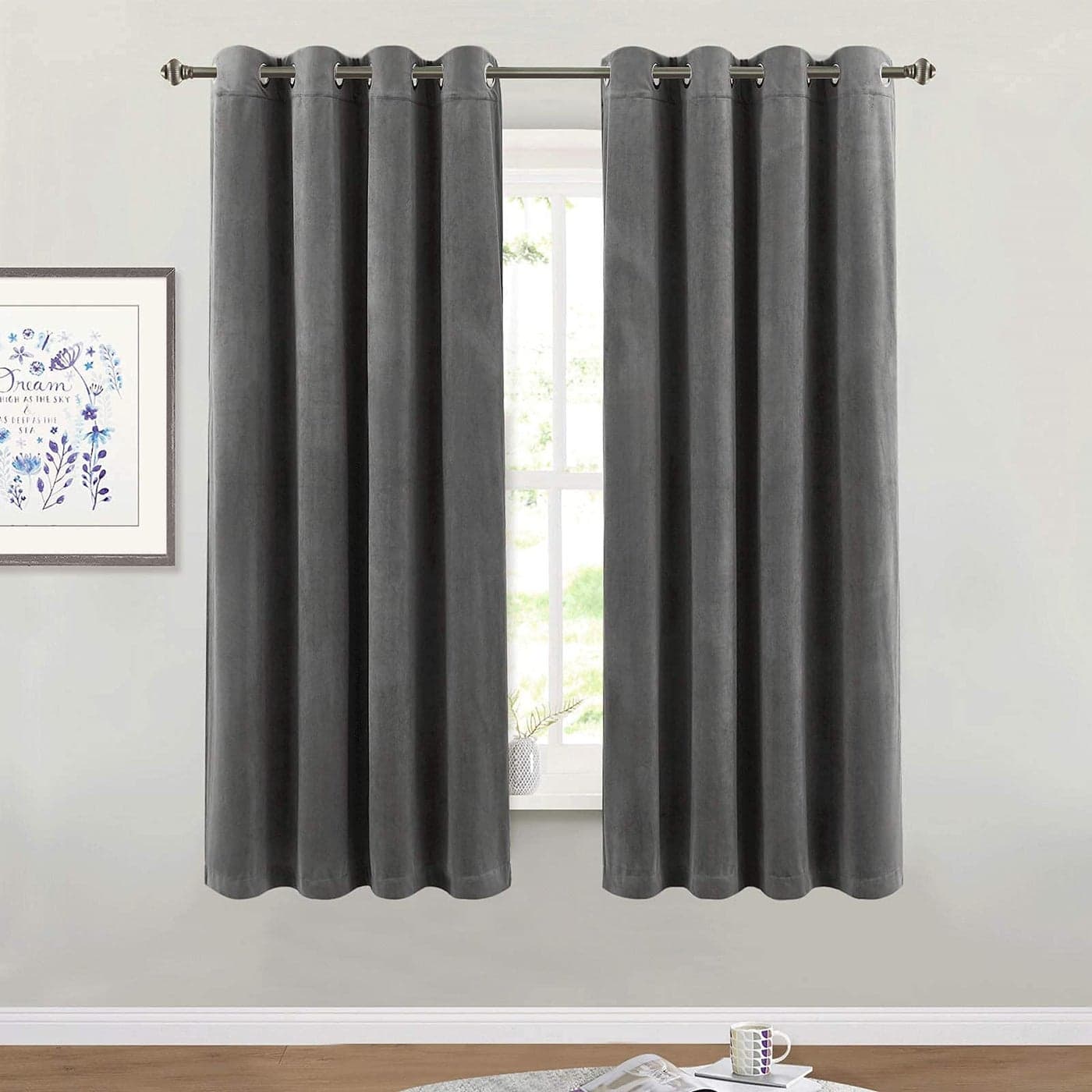 StangH Kitchen Grey Velvet Drapes 63inch 2 Panels of Soft Smooth Luxury Velvet Curtains Room Darkening Heat Blocking Grommet Curtain Panels for Study RoomShort Window W52 x L63 2 Pcs