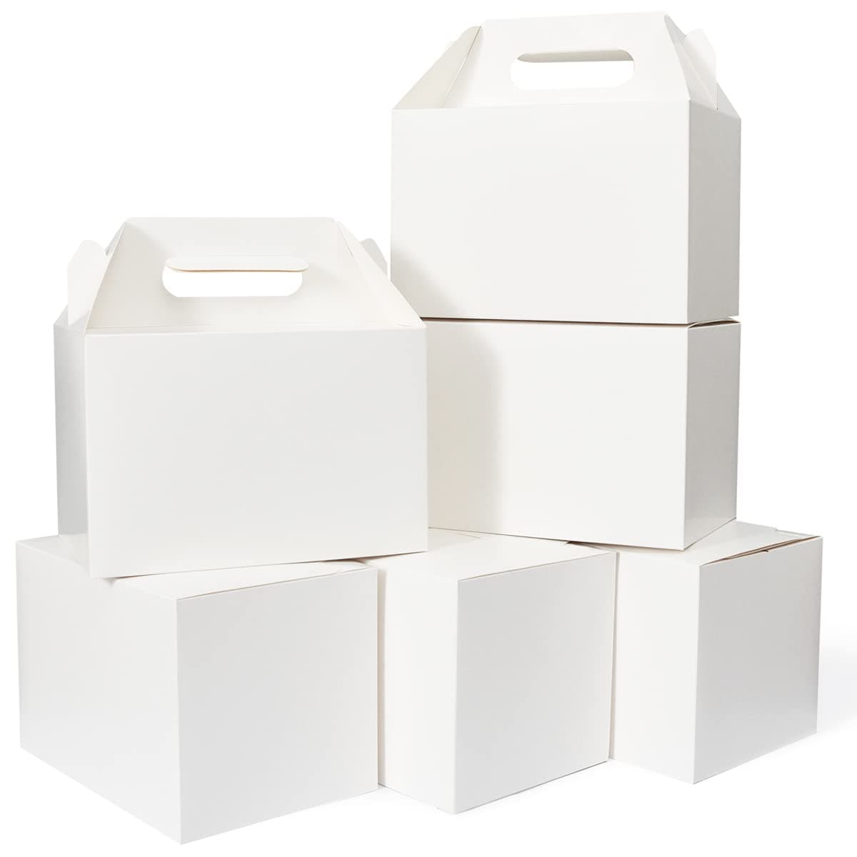Happyhiram 30 CT Large Welcome Boxes with Handles White 9x6x6 Gable Gift Easter Boxes Cardboard Paper Party Favor Boxes Barn Style Carry Out Box Recyclable Paper Gift Packaging Boxes for Food Box