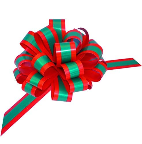 Red Green Striped Christmas Bows - 8" Wide, Set of 6, Xmas Pull Bows for Presents, Gift Baskets, Wreath, Swag, Garland, Winter Holiday Decor, Classroom, Office, Decoration