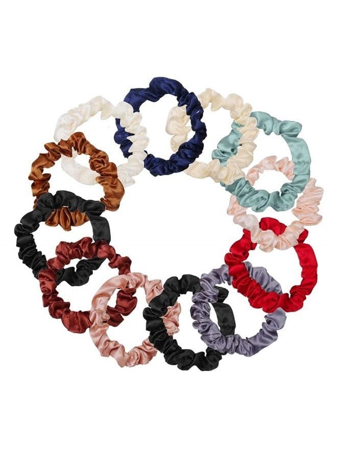 12Pcs Satin Elastic Hair Bands, Comfortable Silk Hair Scrunchies Skinny Hair Ties Ropes Elastics Ponytail Holders for Women Girls Hair Accessories Gift