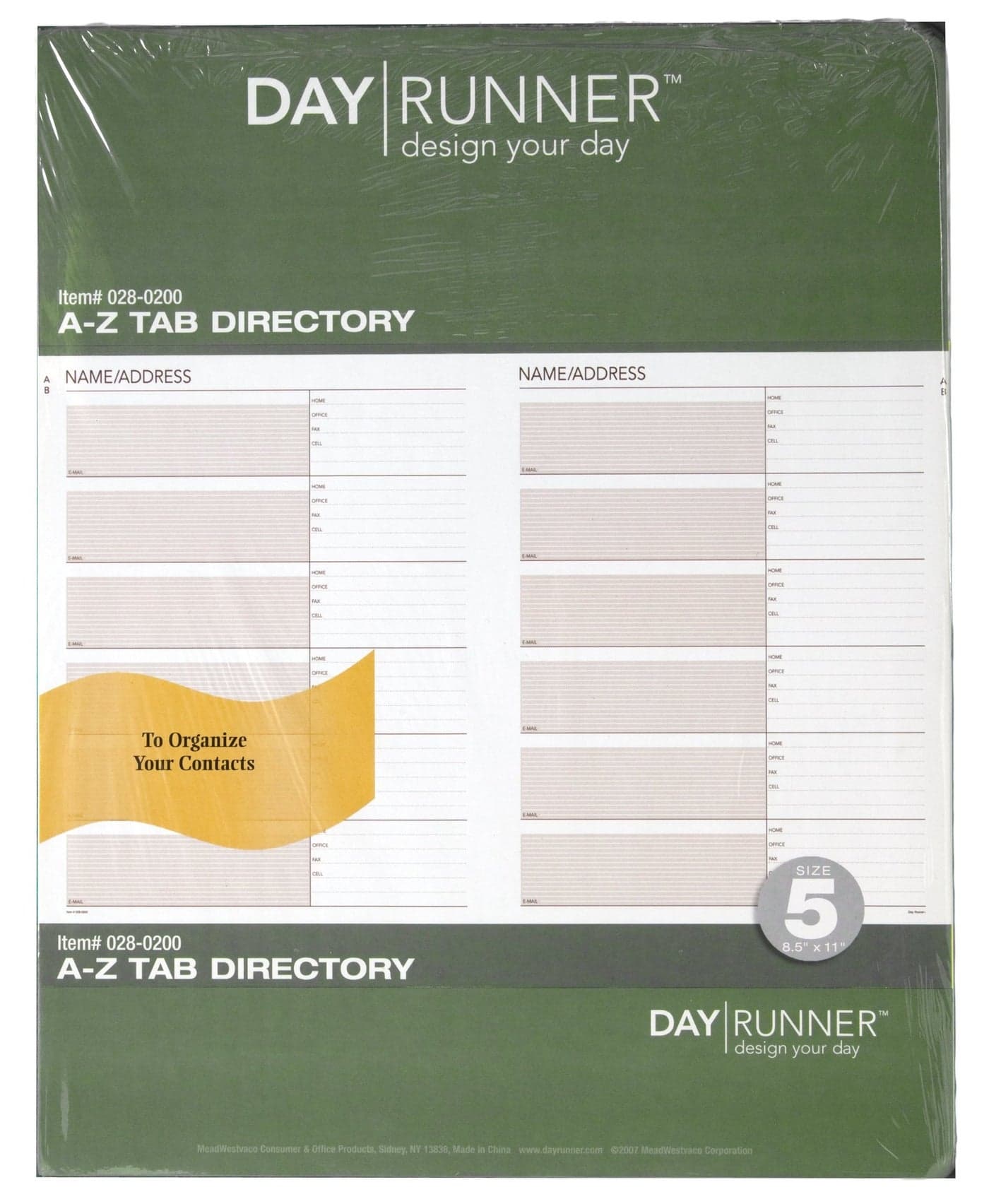 Day Runner Undated Planner Telephone and Address A–Z Tabs, 8.5 x 11 Inches (028-0200)