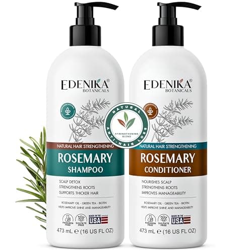 Edenika Botanicals Rosemary Oil Shampoo & Conditioner Set with Biotin for Thinning Hair & Anti-Hair Loss, Strengthening Botanical Formula, Women & Men, Sulfate-Free, Organic, 16 fl oz Each