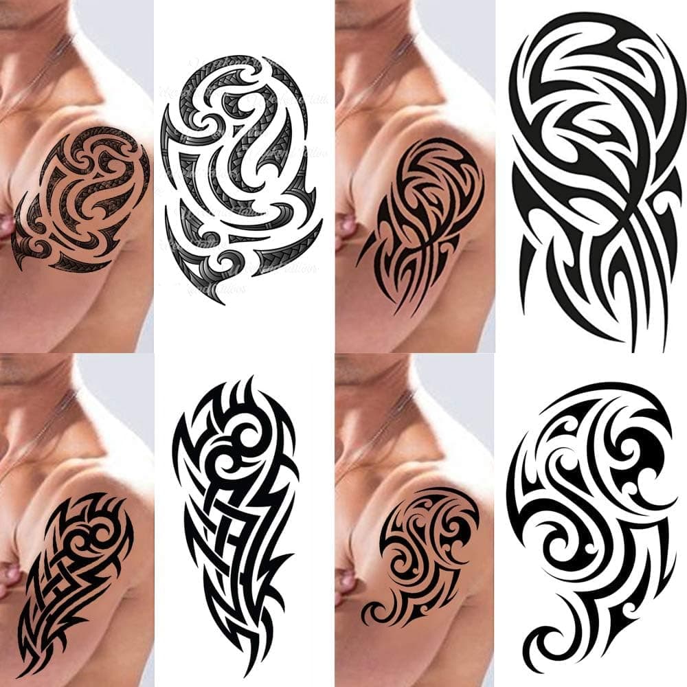 Temporary tattoo black dragon axe Maori tribal body art sticker transfer for arms shoulder Celtic Aztec Samoan for adult men and women 4 Pack