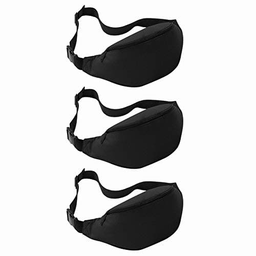 Unisex Fanny Pack for Women Men, Fashion Sporty Multi-purpose 2-Zipper Waist Belt Bag Fanny Pack Waist Bag Adjustable Strap for Sport Hiking Traveling Passport Wallet (3Pcs Black)