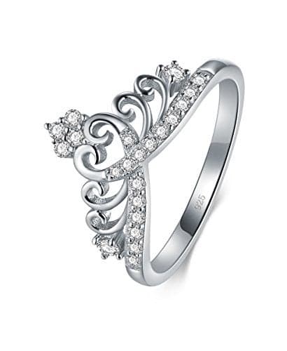 BORUO 925 Sterling Silver Cubic Zirconia Princess Crown Tiara Wedding Cz Band Eternity Ring Size 4