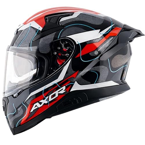 Axor Apex Dynamo ISI ECE and DOT Certified Full Face Motorbike Helmet for Men and Women -Black Red-L