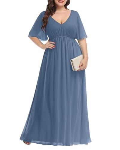 Mother of The Bride Dresses Plus Size Dusty Blue Formal Wedding Guest Groom Long Bridesmaid Chiffon Evening Women Dress