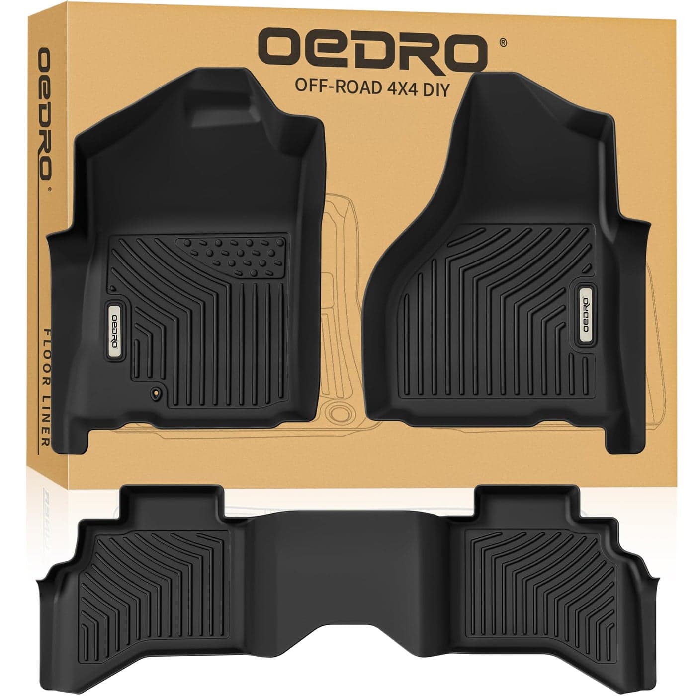 OEDRO Floor Mats Fit for 20022008 Dodge Ram 1500 Quad Cab 20032009 Dodge Ram 25003500 Quad Cab All Weather Floor Liners Unique Black TPE Front 2nd Seat