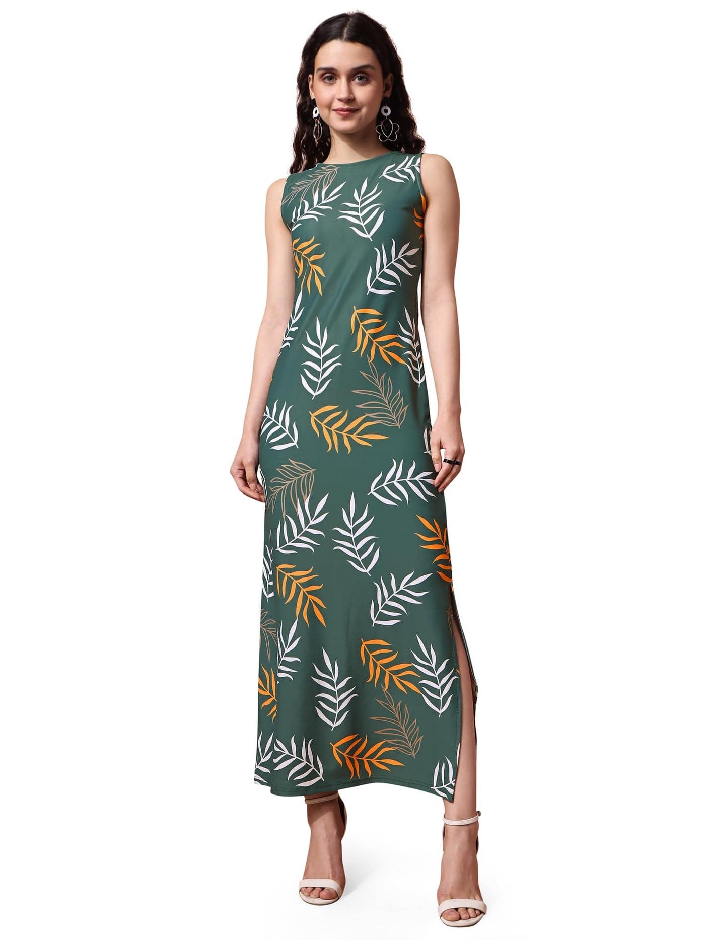 PURVAJA Women’s Bodycon Maxi Length Dress (Wini-108-Branch_Green_Small)